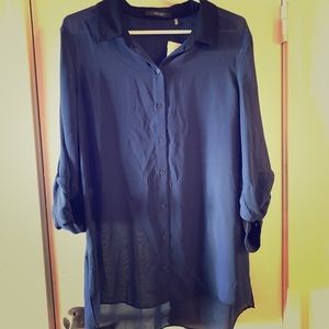 Tahari Tyrian Purple/Navy long sleeve blouse